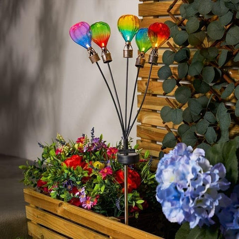 Solar Garden Stake Lights Hot Air Balloon Design – Outdoor Decorative Pathway Lights with Flame Effect LED, Auto On at Night, Multicolour Yard Lighting (1)