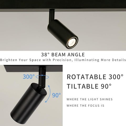 Black track light fixture with adjustable features on a neutral background