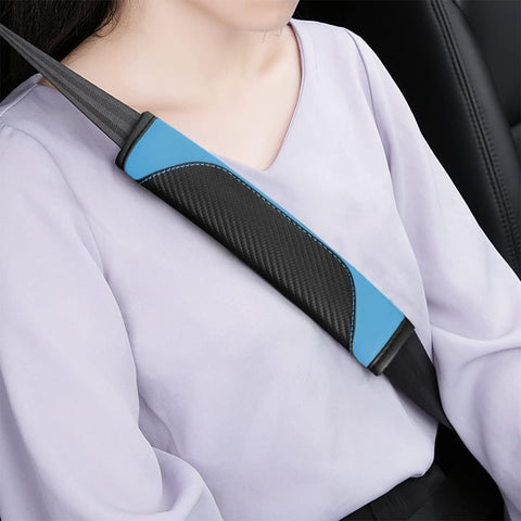 Car Seat Belt Cover Pads Blue Carbon Fiber Leather Set of 2