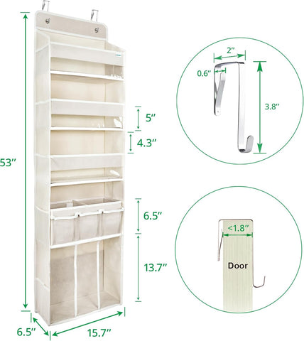 EZVERY Over the Door Baby Nappy Organiser, Beige Hanging Nursery Storage with 3 Bins, Removable Nappy Caddy and 10 Mesh Side Pockets