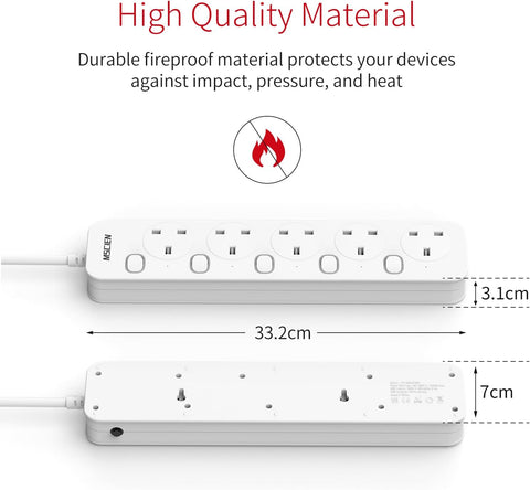 Mscien 3M 5 Way Extension Lead with Individual Switches, 3250W Capacity & Wall-Mountable Design – Take Control of Your Everyday Power Setup