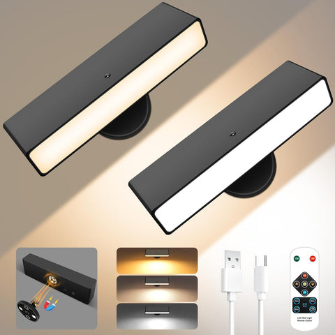 Battery Operated Magnetic Wall Lights Set of 2 – Rechargeable LED Sconces