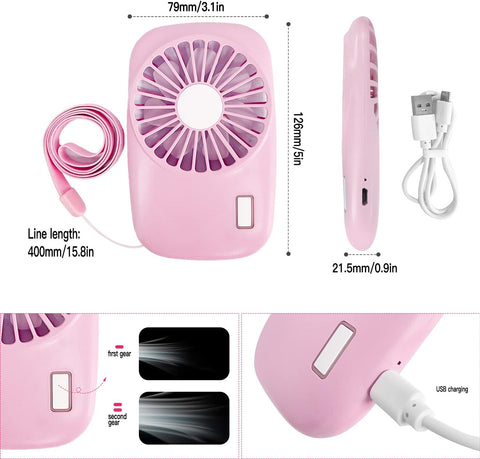 Handheld Mini Powerful Small Fan Personal Portable Fan Speed Adjustable USB Rechargeable Cooling for Kids Girls Woman Home Office Outdoor Travel(pink)