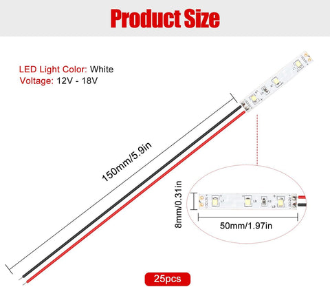 25PCS 50mm Prewired LED Strip 12V-18V White 2335 SMD Lighting Kit