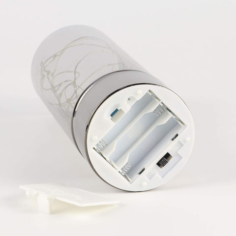 Set of 3 Glass Cylinder LED Lanterns with Fairy Lights, Battery Operated Table Lamps with 6-Hour Timer, Grey Decorative Candles