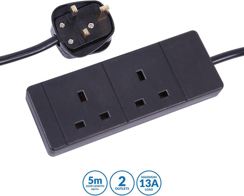 PRO ELEC 2 Socket Extension Lead 10m Black