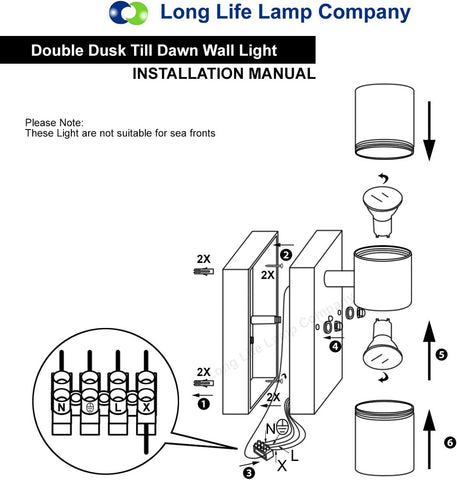 Long Life Lamp Company Outdoor Wall Light Dusk Till Dawn Sensor Black Finish Stainless Steel Up and Down Shining IP65 ZLC090-B