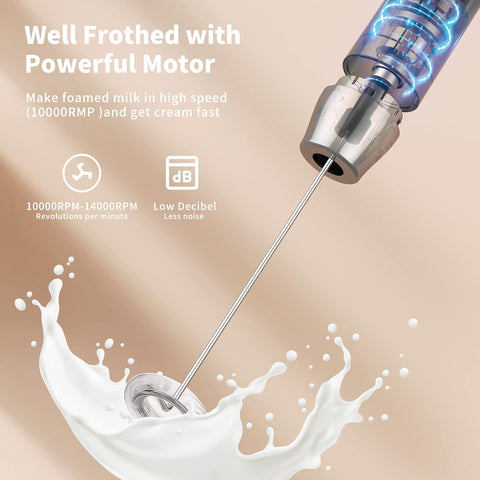 Rechargeable Milk Frother Handheld Electric Drink Mixer USB-C Whisk