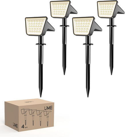 UME 4 Packs Garden Solar Lights Water-Resistant, 28‑LED 3000K Solar spotlights Garden, Dusk‑to‑Dawn Solar Spotlight for Yard, Lawn, Walkway, Driveway