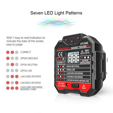 QUILLE Socket Tester Mains Outlet Tester with LCD Display Neutral Live Earth Wire Testing RCD Test - UK Plug