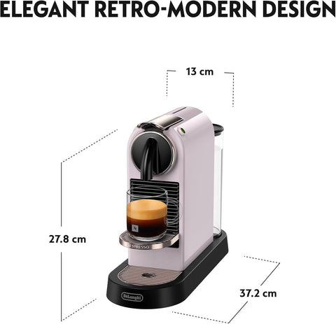 De'Longhi Nespresso CitiZ Coffee Machine – 19 Bar Espresso Maker for Original Pods, Compact Design, Pink (EN167.P)