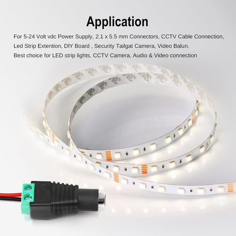 LightingWill 20 Pair 5.5 X 2.1mm Barrel Power 12V Male and Female DC Jack Power Connector Adapter Plug for CCTV Security Camera LED Strip