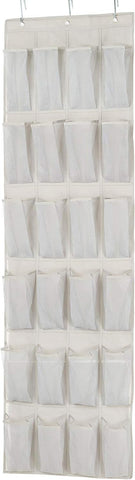 Amazon Basics 24-Pocket Over Door Shoe Organiser, Light Grey Mesh Hanging Storage Rack for 12 Pairs of Larger Shoes, Space-Saving Door-Mounted Storage