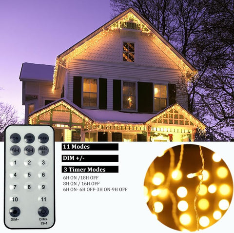 YOSION 500 LED Icicle Lights 15M/49ft – Warm White & White Colour Changing Curtain String Lights with Remote, Timer & Dimming for Christmas, Gardens & Gazebos - Turn Bare Spaces Into a Winter Glow