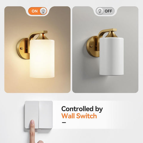 Gold Glass Cylinder Wall Light E27 Hardwired Sconce