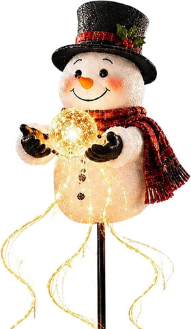 Solar Outdoor Stake Lights Christmas Snowman Shape LED Fountain Lighting