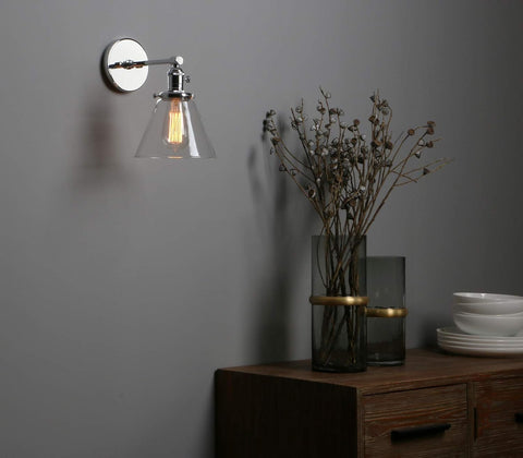 Phansthy Edison Industrial Wall Sconce 7.3" Vintage Brass Glass Wall Light