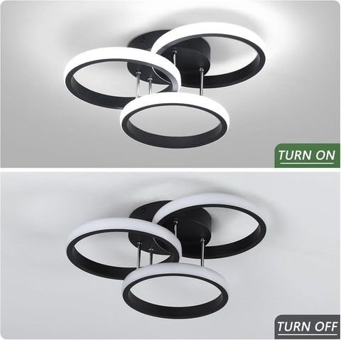 LED Ceiling Light Modern 36W, 32CM 3-Circle Black LED Ceiling Fixture, Cool White 6000K, Round Flush Mount Lamp for Bedroom, Living Room, Kitchen, Dining Room, Hallway, Office