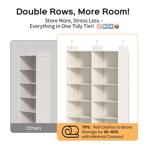 ALLTIDYUP 5-Tier Dual-Row Hanging Wardrobe Organiser, Grey – Foldable Storage Shelves for Clothes, Shoes & Bags