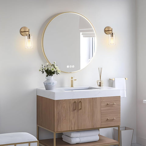 Antique Brass Glass Wall Light E27 Bathroom Sconce