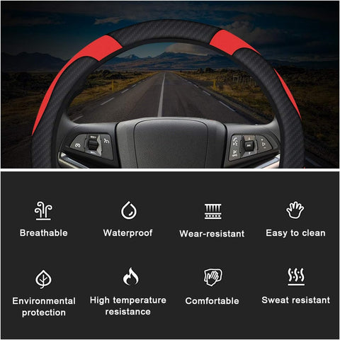 Microfiber Leather Steering Wheel Cover Set – Black & Red