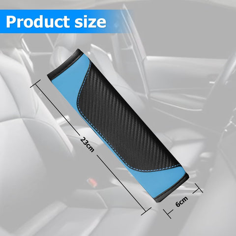 Car Seat Belt Cover Pads Blue Carbon Fiber Leather Set of 2