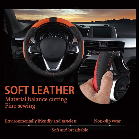 Leather Car Steering Wheel Cover – Universal 15 Inch Anti-Slip Breathable Protector