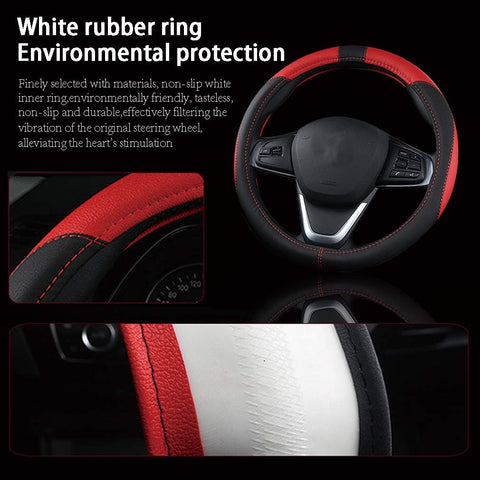 Leather Car Steering Wheel Cover 15 Inch – Black Red