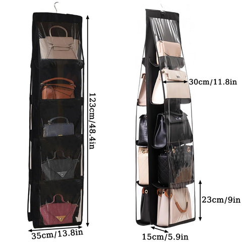 CJWLKJ 10-Pocket Hanging Handbag Organiser – Grey Clear Storage Holder for Wardrobes and Closets