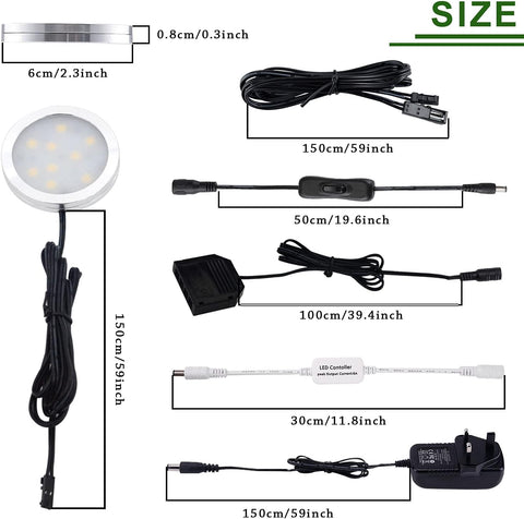 LED Under Cabinet Kitchen Lights 8 Pack Dimmable Remote 6000K Daylight