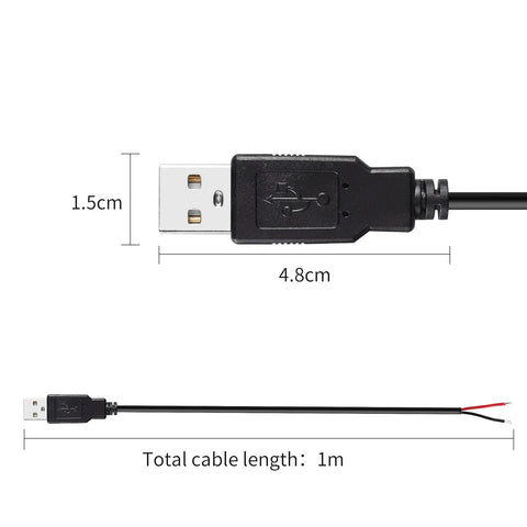 RIIEYOCA USB 2.0 Male Plug 2-Pin Bare Wire Power Data Cable for Equipment DIY Pigtail Replace Repair (1M)