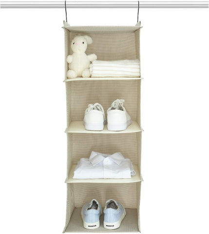 BrilliantJo Hanging Closet Organizer for Clothes Sweaters Advanced cloth 4 shelves Hanging Wardrobe Storage Shelves, Beige Check Washable(31.5 * 12 * 12 inch)