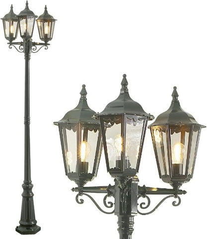 Konstsmide Outdoor Light Firenze Triple Column Outdoor Light/ 2.2m High/ 3 x 100 W E27 Max Lamp Post/Clear Glass/Aluminium/ IP43/ Outside Light Green