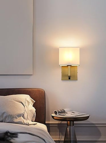 White Linen Wall Sconce - Set of 2 Fabric Wall Lights with Switch Design