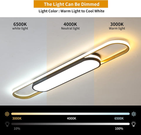 Modern Ceiling Light 110cm LED Linear Ceiling Lamp 48W Dimmable Ceiling Light with Remote Control for Kitchen Dining Room Cloakroom Hallway
