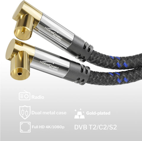 KabelDirekt – 4K TV Aerial Cable, Coaxial Cable, 90° Angled – 2m – Digital & Analogue – Available in 0.5-20m (Angled Plug/Socket, DVB-C/DVB-T/DVB-S, black)