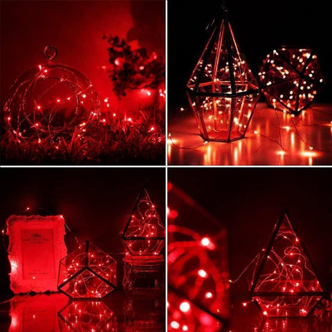 Red LED String Lights 10M with 100 LEDs, Battery Operated Waterproof Copper Wire Fairy Lights for Indoor and Outdoor Decoration