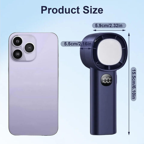 Portable Mini Handheld Fan with LED Display & Flashlight, 100 Speeds