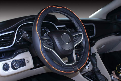 Microfiber Leather Car Steering Wheel Cover 15 Inch Black Orange