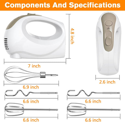 Hand Mixer Electric with 5 Speeds & Turbo – Includes 5 Stainless Steel Attachments for Baking, Whisking & Dough (CX-6613)