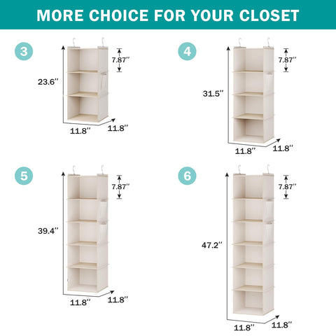 YOUDENOVA Hanging Wardrobe Organiser, 6 Shelves with Side Pockets, Grey – Make Every Shelf Count