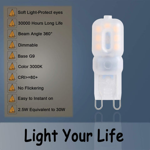 G9 LED Bulbs Warm White Dimmable 2.5W 10 Pack