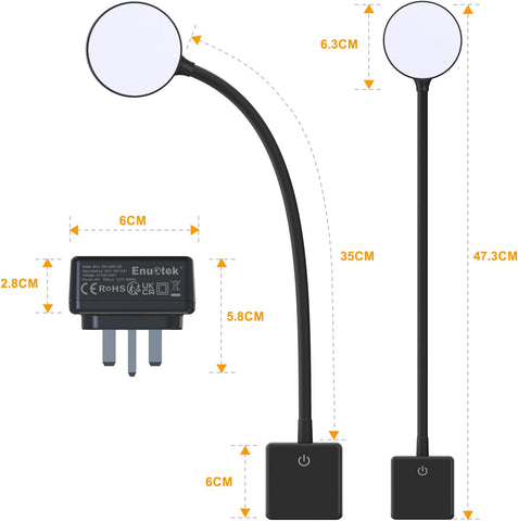 Plug-in LED Wall Light – 4W 350LM, Dimmable Gooseneck Bedside Reading Lamp with Touch Switch, 4000K Neutral White, Black Finish
