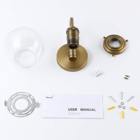 Lighting Modern Vintage Industrial Globe Sconce Wall Light Fitting with 5.9” Clear Glass Lampshade, for Office Home Kitchen Living Room Bedroom Loft Bar (Antique)