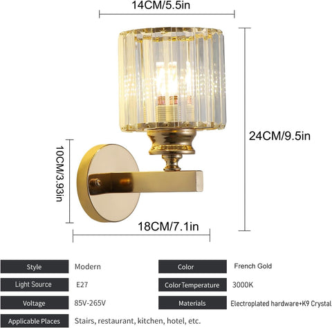 Modern Crystal Wall Light Sconce, E27 Rose Gold Wall Lamp
