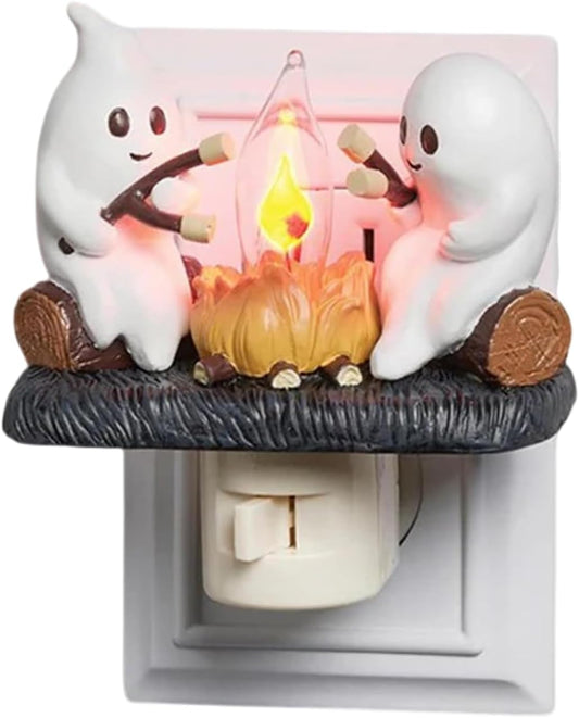 Ghost Campfire Nightlight, Ghost Campfire Flickering Nightlight, Halloween Night Light, Ghost Roasting Marshmallows Night Light for Bedroom Decoration Halloween Gifts