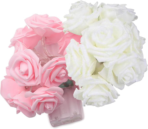 Pink Rose Flower Fairy String Lights 6M with 40 LEDs, Battery Operated Decorative Lights for Romantic Indoor and Outdoor Décor