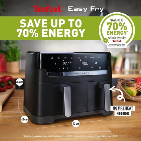 Easy Fry Dual Zone Digital Air Fryer, 8.3L – 2 Drawers, 8-in-1 Functions, 6 Portions, Extra Crisp, Non-Stick, Dishwasher Safe