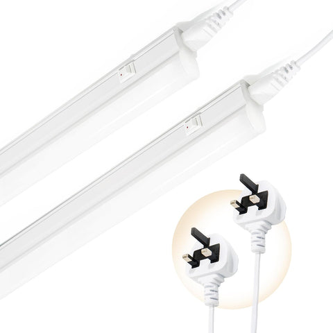 2-Pack T5 LED Under Cabinet Kitchen Lights 2ft 4000K – UK Plug, 9W Cool White with Individual On/Off Switches - Brighten Dark Worktops Without the Wiring Hassle