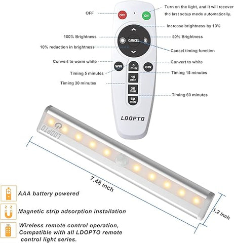 2 pack LED Cabinet Lights - Remote & Touch Control Under Cupboard Lights